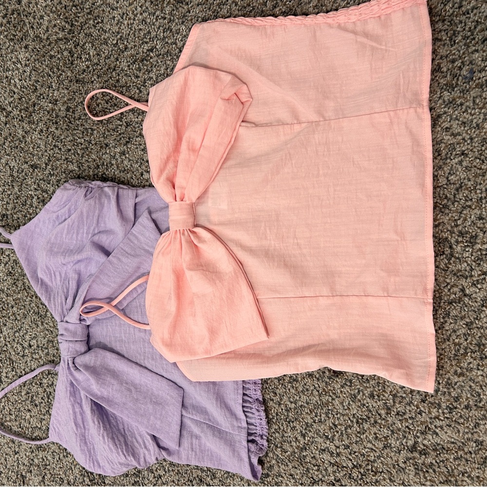 Sienna Sky Pink and Lavender Tie-Front Crop Tops
